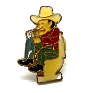 Cowboy Sitting on toilet Lapel hat pin Humorous Funny Country‎ Country western